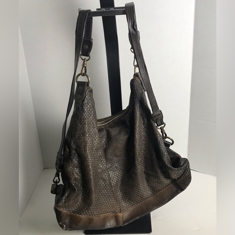 Giorgio Brato Brown Distressed Leather Perforated Large Messenger Backpack Bag